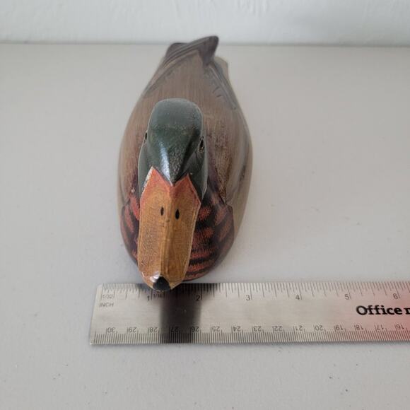Vintage Hand Painted Wooden Duck Decoy Hand Carved Mallard Figurine Glass Eyes - Picture 12 of 12